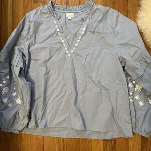 Mudpie Light Blue Blouse Longsleeved‎ Embroidered Large L Blouse Shirt Top